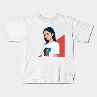 Modern Woman Wearing an Abstract Teeshirt Kids T-Shirt